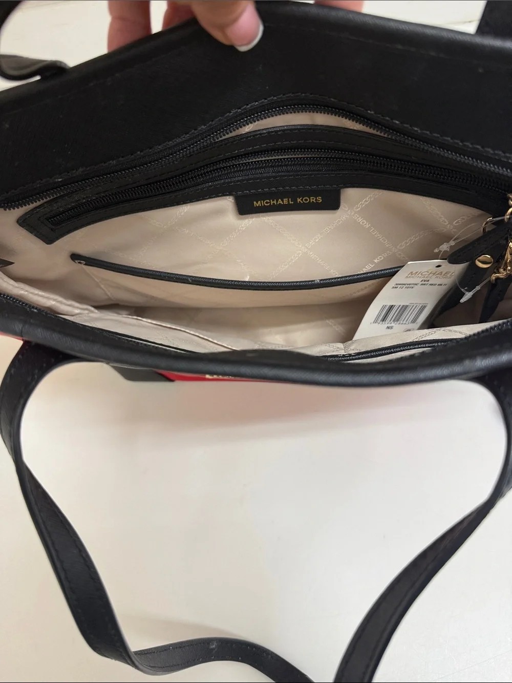 NWT Michael Kors Red Leather-Trim Tote Bag